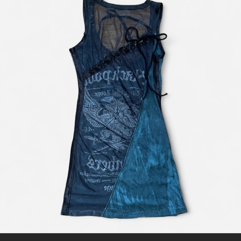 SALVAGE "Blackpool Bombers" Blue Mesh Back Graphic Dress. Fits S-L - Picture 2 of 2